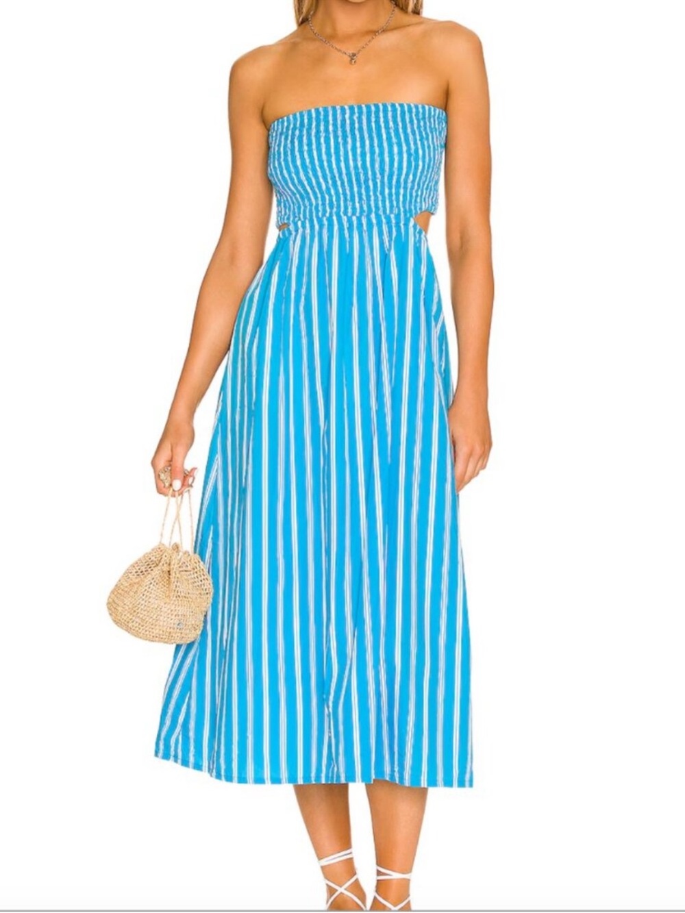 Faithfull The Brand Deva Midi Dress Strapless Blue